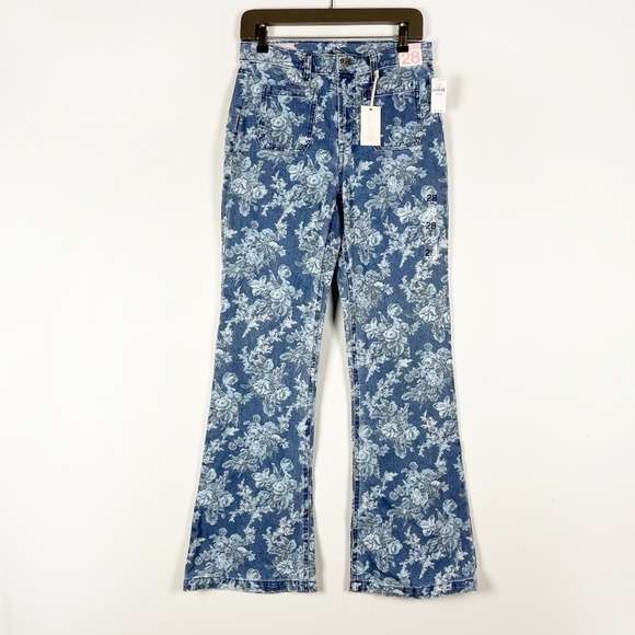 LoveShackFancy Denim - NEW LoveShackFancy x Gap '70s Flare High Rise Stretch Floral Print Denim Jeans